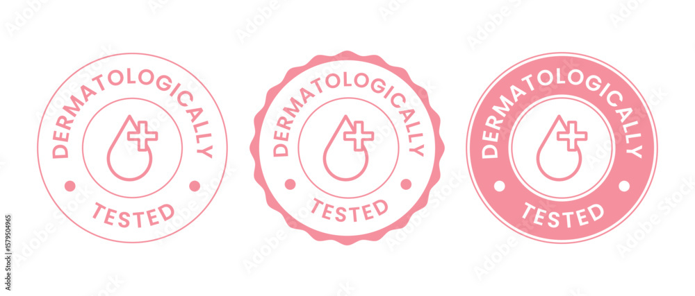 Obraz premium Dermatologically Tested Pink Icons Hypoallergenic Product Badge Set