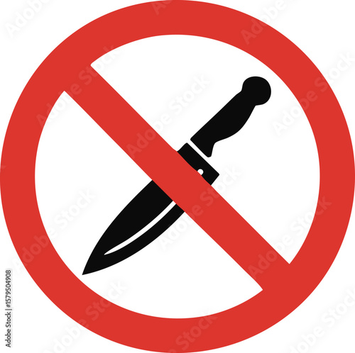 Prohibited Sign Of No Knife Or Sharp Object Allowed Warning Symbol Red Circle Safety Caution Security Restriction Alert Icon

