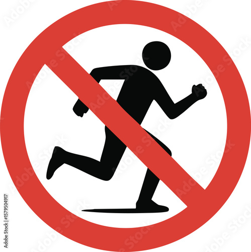 Prohibited Sign Of No Running Allowed Safety Warning Symbol Red Circle Caution Alert Icon Person Movement Ban Speed Restriction

