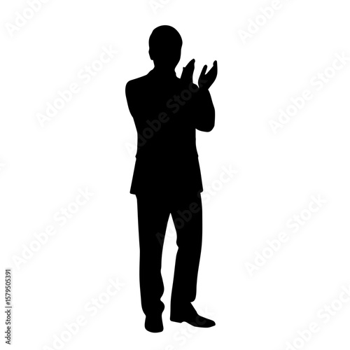 Businessman applauding while standing in formal attire silhouette  