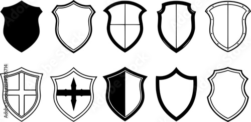 shield vector set line black vector design illustrator
