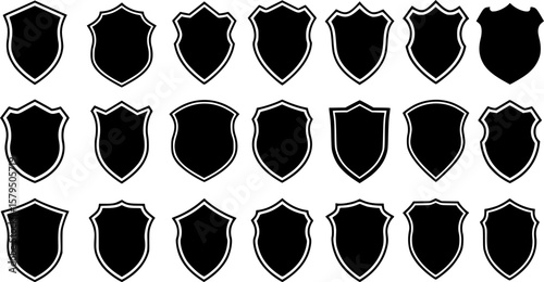 shield vector set line black vector design illustrator
