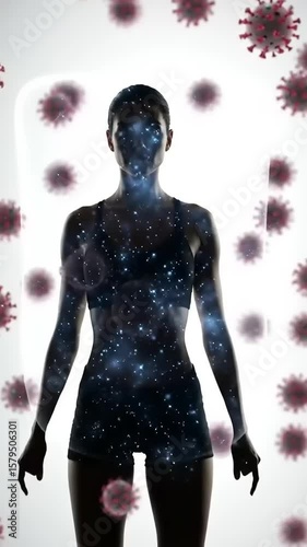Woman with Virus, Immunity, and Health.