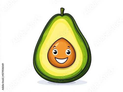 Cute and Cheerful Avocado Character with a Smiling Face and Bright Colors for Fun Illustrations
