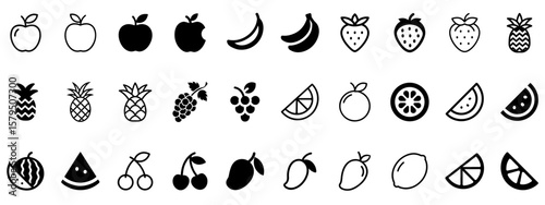 Fruits Icons Collection Set | Minimal Black Fruit Icons for Food & Nutrition Apps