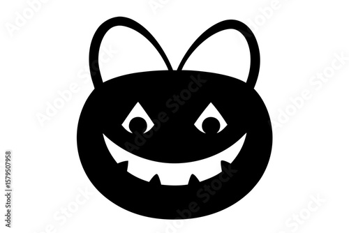 Creepy monster face with bunny ears silhouette vector illustration