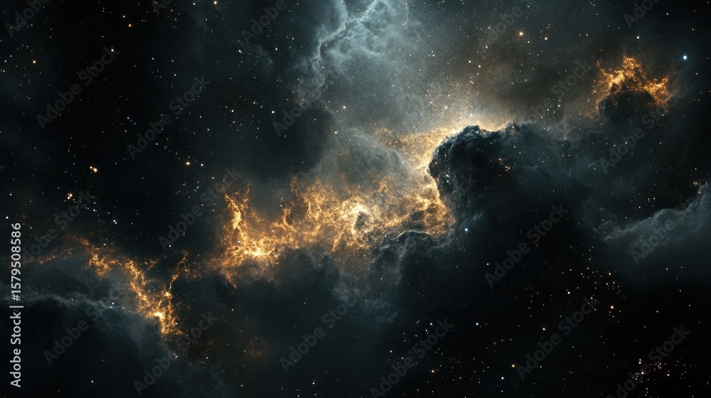 Obraz premium Deep space nebula with fiery clouds