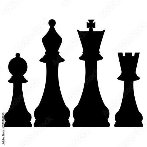 Chess pieces pawn bishop queen rook game strategy silhouette vector illustration