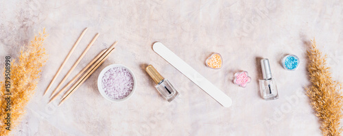 Wallpaper Mural Set of items for manicure and pedicure on the table top view web banner Torontodigital.ca