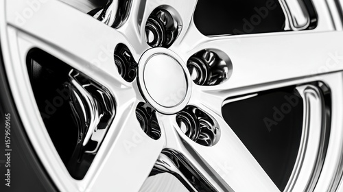 Close up of a shiny alloy wheel showcasing intricate design and polished finish during daylight hours