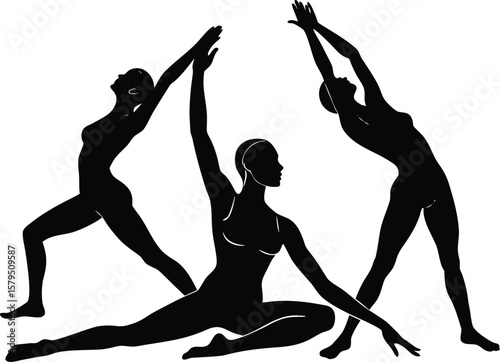 Group Yoga Stretch Silhouette | Family Fitness and Flexibility Silhouette