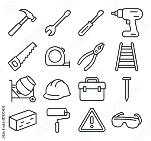 Construction tools collection, essential building equipment. handy toolset for diy projects