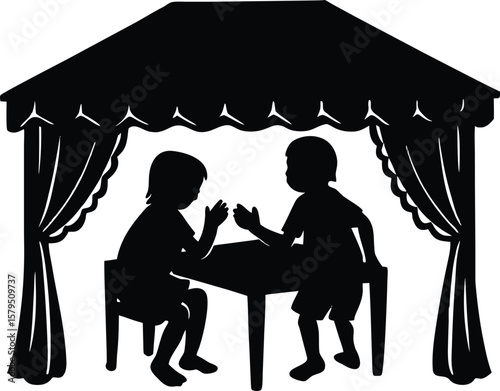 Kids Playing Under Dining Table Silhouette | Imaginative Hide and Seek Silhouette