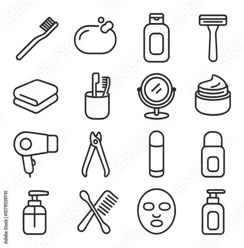 Personal care icon collection, grooming and hygiene symbols. skincare and wellness set