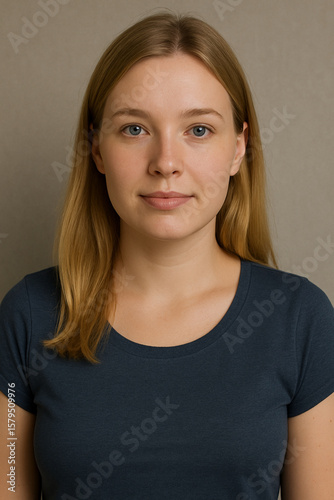Neutral Expression Portrait of Young Woman in Studio