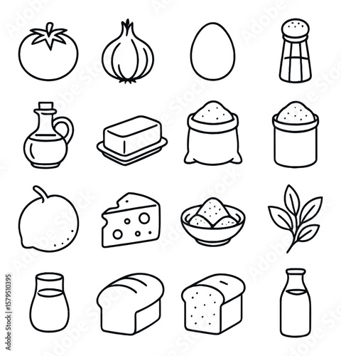 Cooking essentials collection, kitchen basics icons. culinary and food preparation set