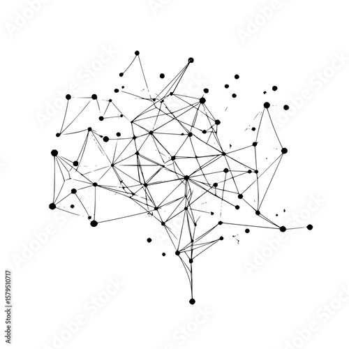 Abstract network illustration featuring interconnected black dots and lines on a white background design