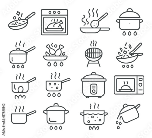 Culinary technique collection, cooking icons set. food preparation and kitchen skills