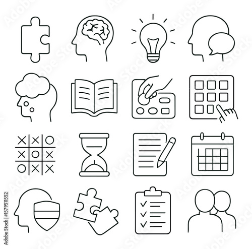 Cognitive support collection, brain boost icons. mind enhancement and thinking tools set