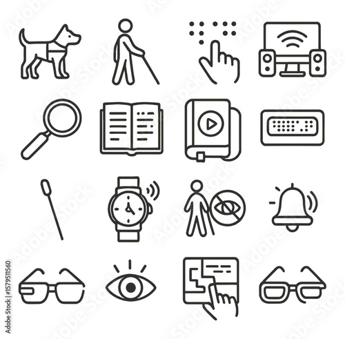 Accessibility icons collection, visual aid symbols. inclusivity and assistive design set