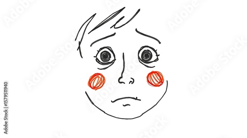 Child’s hand-drawn face showing ADHD with restless, wide eyes and distracted expression in simple black lines