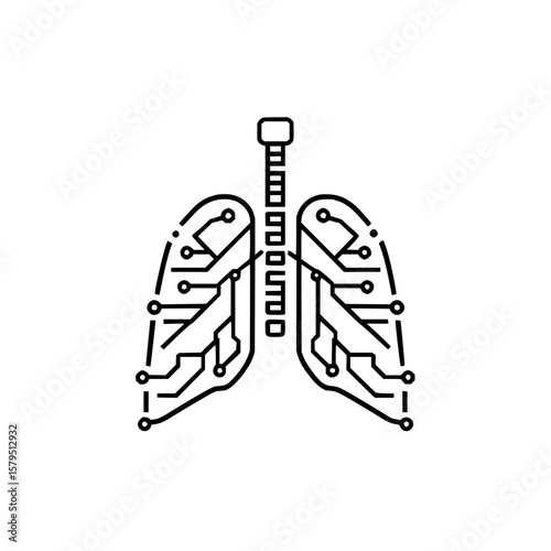 Stylized lungs with circuit board pattern representing advanced medical technology and respiratory health