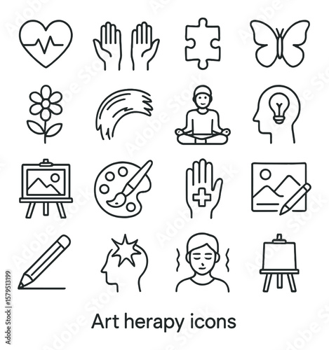 Healing icons collection, therapy symbols. mindful and wellness art therapy set