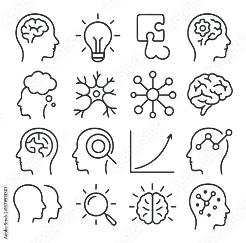 Cognitive therapy collection, mental health symbols. psychology and brain wellness icons