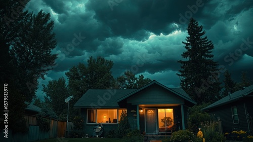 Stormy night over a residential home