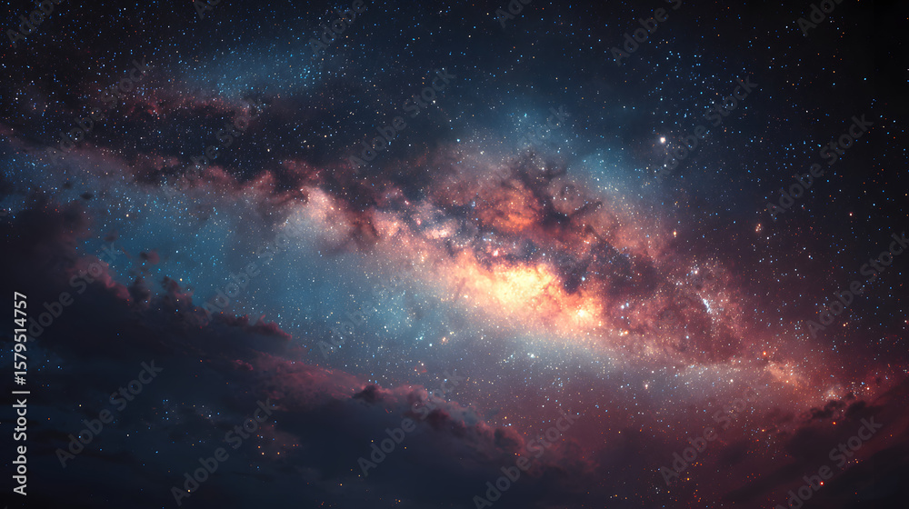 Obraz premium Beautiful Milky Way galaxy background with nebula cosmos. Stardust in deep space and bright shining stars in the universe. Space background with stardust and shining stars.