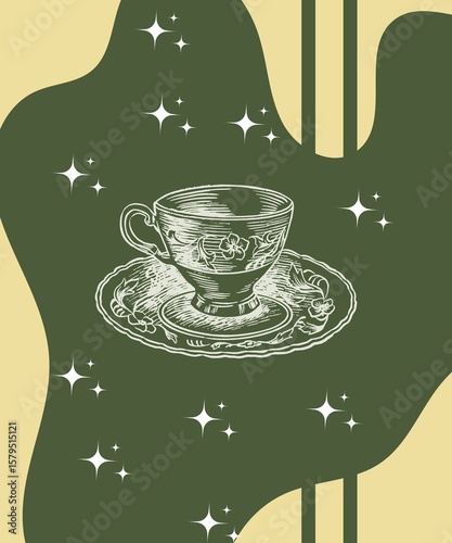  Hand-Drawn Teacup and Saucer