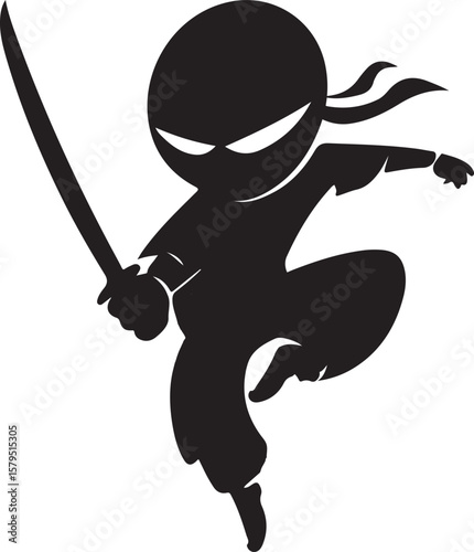 Ninja Silhouette Vector Illustration on Transparent Background