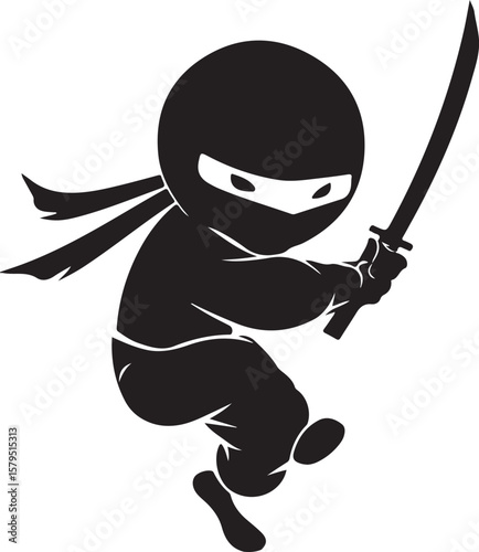 Ninja Silhouette Vector Illustration on Transparent Background