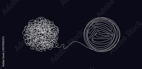 Tangle of thoughts Ball of tangled threads. Brain