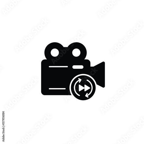 Black video camera with replay symbol vector