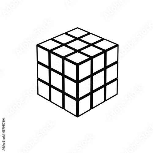 Black outline of a cube puzzle game logic