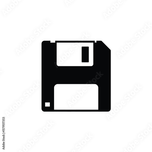Black floppy disk icon on white background save technology