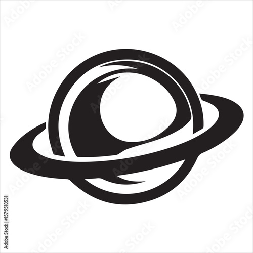 Silhouette Style Vector Planet Logo Design – Minimal Space Icon with Orbit Rings, Astronomy Theme, Celestial Body Graphic for Branding, Science Projects, Stickers, and T-Shirt Prints