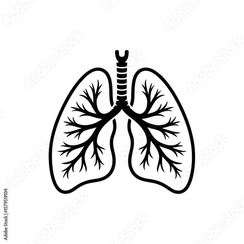Anatomical Illustration of Human Lungs with Trachea Depicted in a Simplistic Style