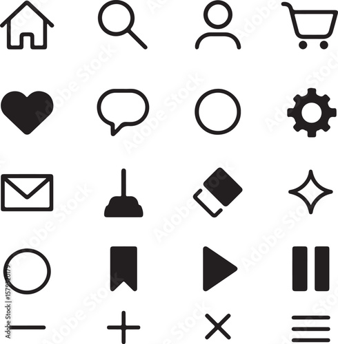 Essential User Interface Navigation Outline Icon Set isolated on white background