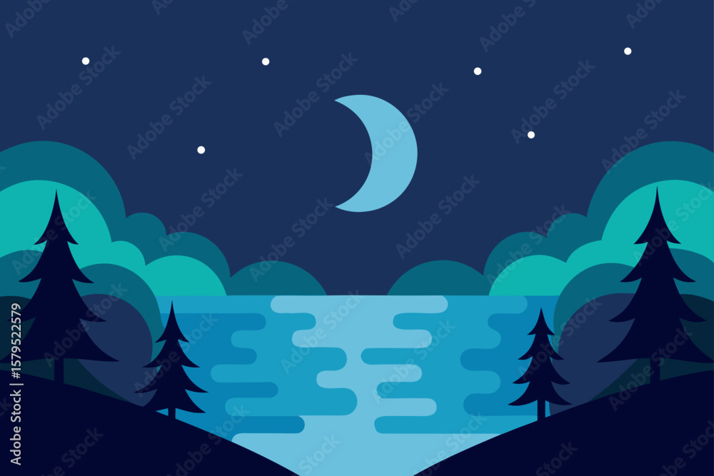 Obraz premium christmas night landscape with moon