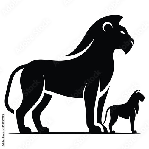 Horse with Foal Silhouette – Standing Horse Family Vector on Clean White Background