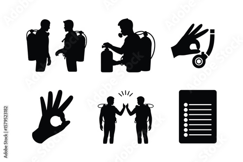 Scuba divers interacting and hand signals scuba diving interaction