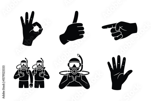 Silhouette of hands and divers hand gestures ok sign