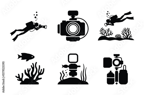 Underwater photography equipment and divers scuba diving underwater camera