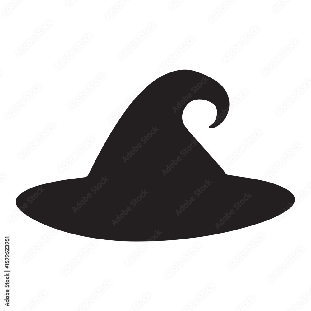 Fototapeta premium Silhouette Style Vector Illustration of a Classic Witch Hat Logo Design – Halloween, Magic, Sorcery, Wizardry, Costume Icon, Isolated Black Graphic for Branding and Print