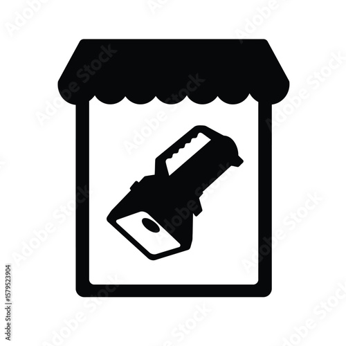 Black flashlight icon in shop window vector