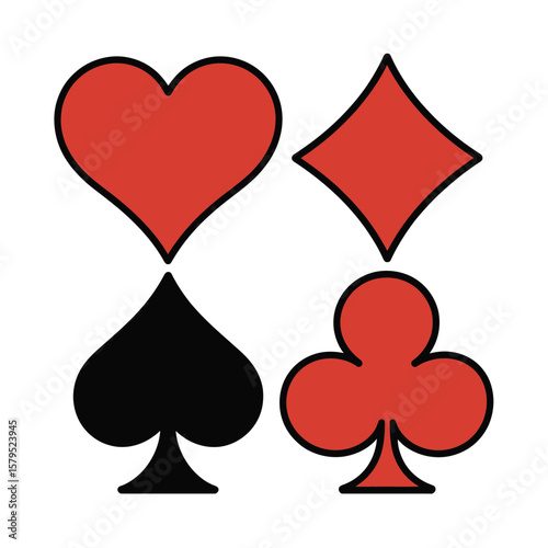 Four Playing Card Suits Isolated on White