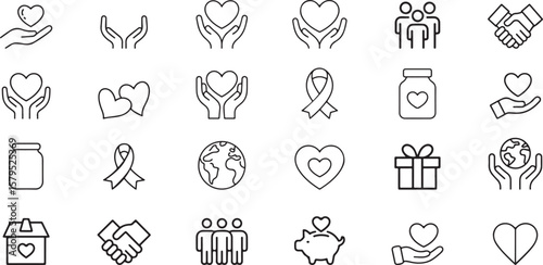Helping hands hearts and donation symbols charity