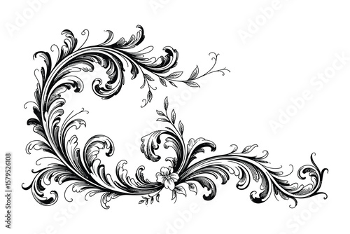 Black and white ornate floral corner flourish design